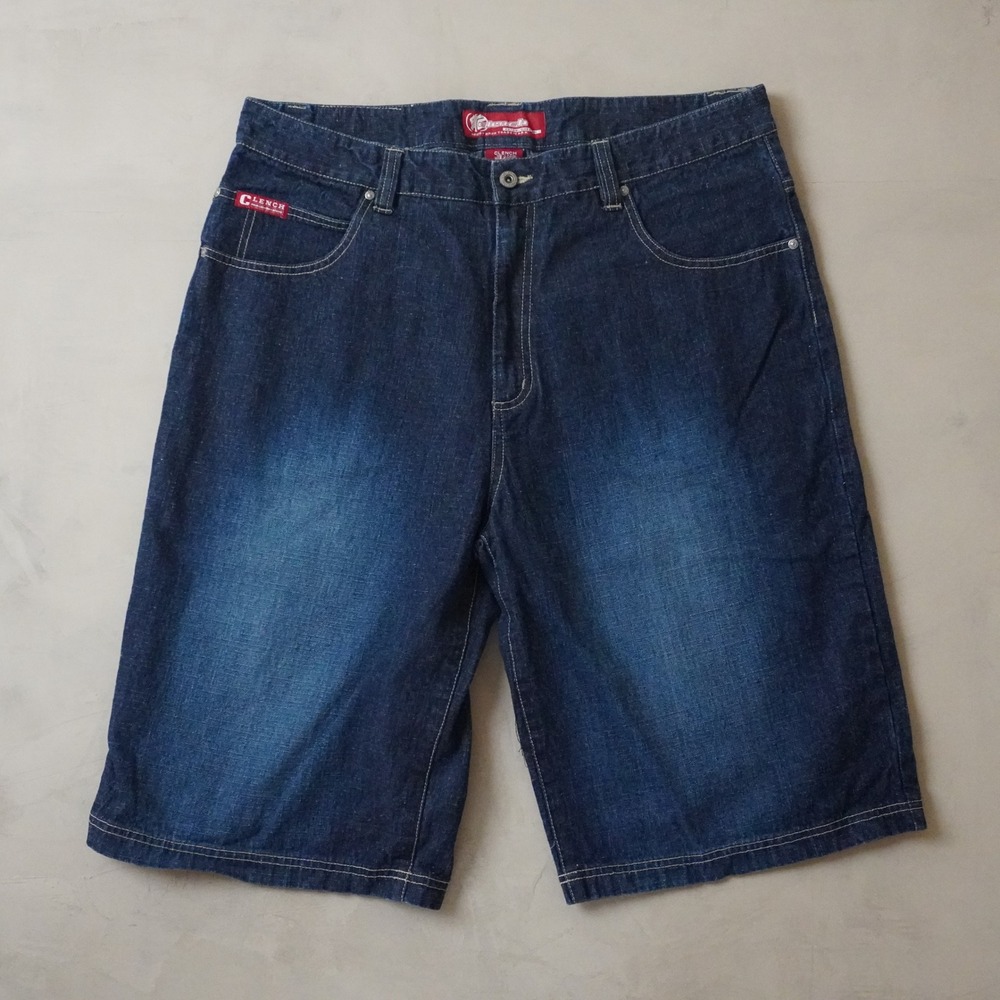 Clench Jeans Mens 38 Dark Wash Denim Shorts Linen Blend Baggy Y2K Streetwear
